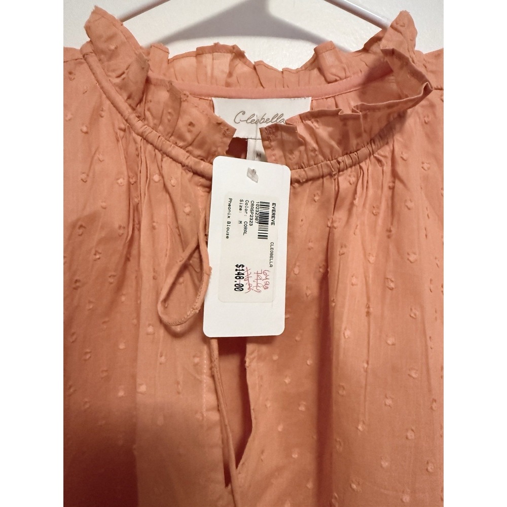 CLEOBELLA NWT Evereve Phoenix Puff Long Sleeve Organic Cotton Blouse Coral   M - Picture 4 of 4
